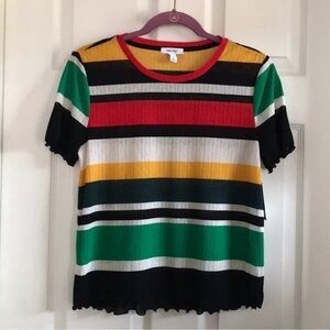 NWT Nine West Women’s Lettuce Edge Short-Sleeve Teeshirt (Multicolor Stripe,XS)